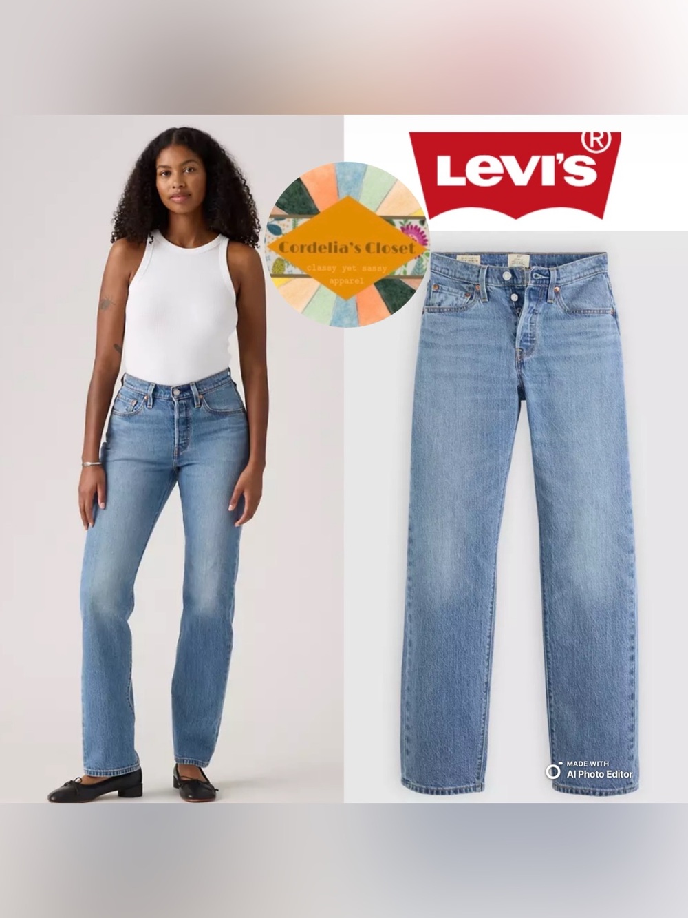 Like New! LEVI’S 501 Curve High Rise Straight Button Fly Jeans in Blue 30 x 30